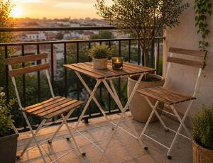Πτυσσόμενο Σετ Κήπου & Βεράντας με Τραπέζι Bistro και 2 Καρέκλες - Μέταλλο με ξύλινη επένδυση - White