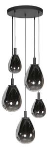 Mexlite Κρεμαστό φωτιστικό LED Glimsy, Ø 40 cm μαύρο/καπνιστό γκρι γυαλί 5-fl., ρυθμιζόμενος, Γκρι, Σαλόνι / τραπεζαρία, Γυαλί