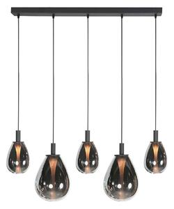 Mexlite Κρεμαστό φωτιστικό LED Glimsy, 115 cm μαύρο/καπνιστό γκρι γυαλί, 5 φώτα., ρυθμιζόμενος, Γκρι, Σαλόνι / τραπεζαρία, Γυαλί