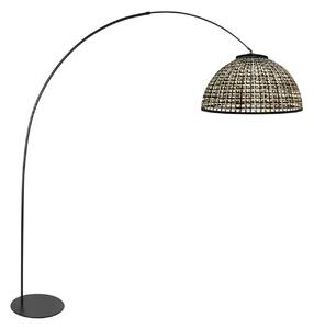 Anne Light Φωτιστικό Curve, μαύρο, καπέλο από πλεκτό μπαμπού, Ø 60 cm, Μαύρο, Σαλόνι / τραπεζαρία, Μέταλλο