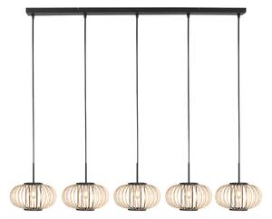 Anne Light Κρεμαστό φωτιστικό Silva, 5 λαμπτήρες, μακρύ, μαύρο, με μπαμπού, ρυθμιζόμενος, Ξύλου, Σαλόνι / τραπεζαρία, Μέταλλο