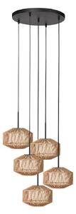 Anne Light Φωτιστικό οροφής Ropex 4525, 5 λαμπτήρες, στρογγυλό, μαύρο, καλώδιο καφέ, ρυθμιζόμενος, Καφέ / Σκουριάς, Σαλόνι / τραπεζαρία, Μέταλλο