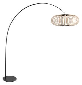 Anne Light Φωτιστικό Curve, μαύρο, σκίαστρο με ράβδους από μπαμπού, Ø 60 cm, Μαύρο, Σαλόνι / τραπεζαρία, Μέταλλο