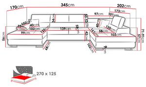 Γωνιακός καναπές Cotere Bis-Gkri anoixto - leuko-Δεξιά - 345.00Χ202.00Χ91.00cm