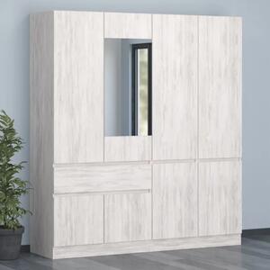 Ντουλάπα Τετράφυλλη Karol με καθρέφτη 180x200x52cm Oak Blanco - GRA900