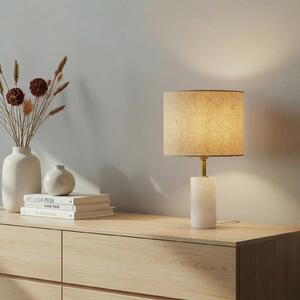 Lindby Επιτραπέζια λάμπα Alabaster, λευκό/μπεζ, Ø 25cm, μάρμαρο, E27, Μπεζ, Σαλόνι / τραπεζαρία, Ύφασμα / Κλωστοϋφαντουργία, Σκανδιναβικό