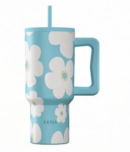 Κούπα Θερμός Με Λαβή & Καλαμάκι 900ml Estia Save The Aegean Tumbler Blue Daisy 01-41618