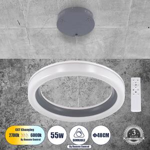 GloboStar® ARIANA 61039 Κρεμαστή Πλαφονιέρα Οροφής Κύκλος LED CCT 55W 6376lm 120° AC 220-240V - Εναλλαγή Φωτισμού μέσω Τηλεχειριστηρίου All In One Ψυχρό Λευκό 6000k+Φυσικό Λευκό 4500k+Θερμό Λευκό 2700k Dimmable Φ48cm - Ανθρακί - 3 Years Warrant