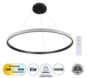 GloboStar® DIAMOND 61132 Κρεμαστό Φωτιστικό Δαχτυλίδι-Κύκλος LED CCT 67W 7689lm 360° AC 220-240V - Εναλλαγή Φωτισμού μέσω Τηλεχειριστηρίου All In One Ψυχρό 6000k+Φυσικό 4500k+Θερμό 2700k Dimmable Φ80cm - Μαύρο - 3 Years Warranty