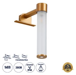 GloboStar® ELSA 60407 Μοντέρνο Φωτιστικό Τοίχου - Απλίκα Καθρέπτη Μπάνιου - Πίνακα 1 x G9 360° AC 220-240V IP44 Μ3.5 x Π13.5 x Υ20cm - Χάλκινο - 5 Χρόνια Εγγύηση