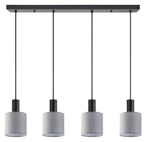 SE21-BL-4-4BL-SH2 ADEPT TUBE Black Pendant Grey Fabric Shade+