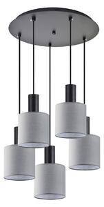 SE21-BL-4-5BL-SH2 ADEPT TUBE Black Pendant Grey Fabric Shade+