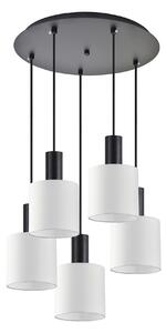 SE21-BL-4-5BL-SH1 ADEPT TUBE Black Pendant White Fabric Shade+