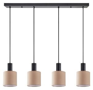 SE21-BL-4-4BL-SH3 ADEPT TUBE Black Pendant Brown Fabric Shade+