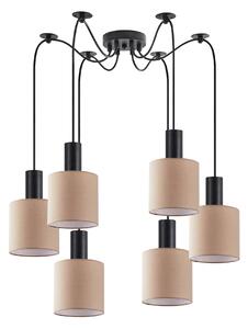 SE21-BL-4-BL6-SH3 ADEPT TUBE Black Pendant Brown Fabric Shade+