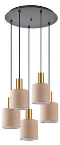 SE21-GM-4-5BL-SH3 ADEPT TUBE Gold Matt Pendant Brown Fabric Shade+