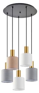 SE21-GM-4-5BL-SH123 ADEPT FLEX Gold Matt Pendant White, Grey, Brown Fabric Shade+