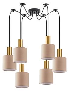 SE21-GM-4-BL6-SH3 ADEPT TUBE Gold Matt Pendant Brown Fabric Shade+