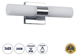 GloboStar® ANAIS 60410 Μοντέρνο Φωτιστικό Τοίχου - Απλίκα Καθρέπτη Μπάνιου - Πίνακα 2 x G9 270° AC 220-240V IP44 Μ34 x Π12 x Υ11cm - Χρώμιο Νίκελ - 5 Χρόνια Εγγύηση