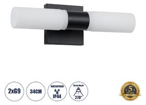 GloboStar® ANAIS 60408 Μοντέρνο Φωτιστικό Τοίχου - Απλίκα Καθρέπτη Μπάνιου - Πίνακα 2 x G9 270° AC 220-240V IP44 Μ34 x Π12 x Υ11cm - Μαύρο - 5 Χρόνια Εγγύηση