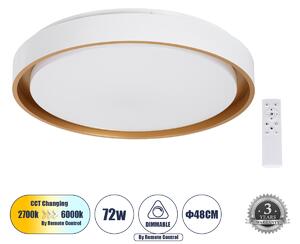 GloboStar® BARCHETTA 61048-S Πλαφονιέρα Οροφής LED CCT 72W 8306lm 120° AC 220-240V - Εναλλαγή Φωτισμού μέσω Τηλεχειριστηρίου All In One Ψυχρό 6000k+Φυσικό 4500k+Θερμό 2700k Dimmable Φ48cm - Λευκό με Χρυσό - 3 Years Warranty