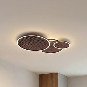 Lucande LED φωτιστικό οροφής Orven, μαύρο/ξύλο, 80cm, ρυθμιζόμενο, ρυθμιζόμενος, Μαύρο, Σαλόνι / τραπεζαρία, Μέταλλο, σύγχρονο