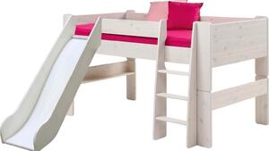 Υπερυψωμένο κρεβάτι με τσουλήθρα Mid-Sleeper 4KIDS σε ξύλο πεύκου ( Whitewash)