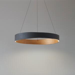 Lucande LED κρεμαστό φωτιστικό Daelor, μαύρο/ξύλο, CCT, ρυθμιζόμενο, ρυθμιζόμενος, Μαύρο, Σαλόνι / τραπεζαρία, Μέταλλο, σχεδιασμός