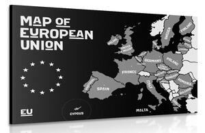 Πίνακας σε καμβά εκπαιδευτικός χάρτης με ονόματα χωρών της Ευρωπαϊκής Ένωσης σε ασπρόμαυρη εκδοχή