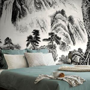 Αυτοκόλλητη ταπετσαρία κινεζική ασπρόμαυρη τοπιογραφία