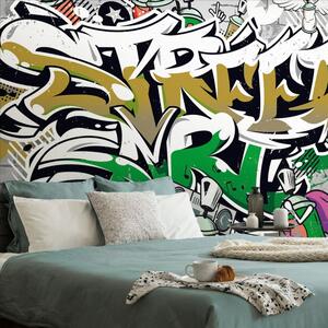 Ταπετσαρία τοίχου πράσινη επιγραφή Street Art με σπρέι