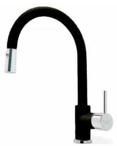 Armando Vicario Fluo 18780 Granite Nero Ψηλή Μπαταρία Κουζίνας Με αποσπώμενο Περιστρεφόμενο Ρουξούνι και Συρόμενο Ντους