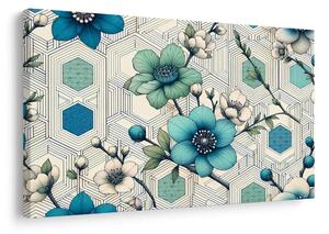Πίνακας σε καμβά κομψά άνθη σε γεωμετρικό φόντο