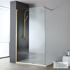 Devon Iwis Walk-in Διαχωριστικό Κρύσταλλο Ντουζιέρας με βραχίονα στήριξης 46-48εκ ύψος 200εκ Gold Brushed
