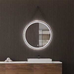 Luminor FLY 60 Καθρέπτης Φωτιζόμενος LED, Με Μαύρο Πλαίσιο Αλουμινίου, Δερμάτινο Ιμάντα Και Επιτοίχια Βάση Στήριξης Ø60 εκ