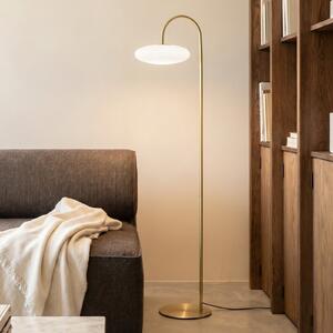 Lucande Λάμπα δαπέδου LED Tenebra, 150 εκ., ορείχαλκος/λευκό, γυαλί, ρυθμιζόμενος, Χρυσό / Ορείχαλκου, Σαλόνι / τραπεζαρία, Ορείχαλκος, σύγχρονο