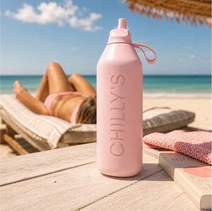 Μπουκάλι Θερμός Series 2 Flip Chilly's με πτυσσόμενο καλαμάκι, χωρητικότητα 1000ml και διατήρηση θερμοκρασίας 24h κρύο - Blush Pink
