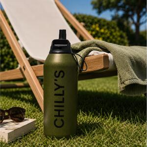 Μπουκάλι Θερμός Series 2 Cargo Chilly's με πτυσσόμενο καλαμάκι, χωρητικότητα 500ml και διατήρηση θερμοκρασίας 12h ζεστό / 24h κρύο - Moss