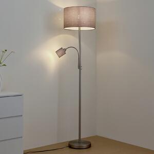 Lindby Φωτιστικό δαπέδου Jaileen, γκρι, ύφασμα, 170 cm, φως ανάγνωσης, Γκρι, Σαλόνι / τραπεζαρία, Ύφασμα / Κλωστοϋφαντουργία, σύγχρονο