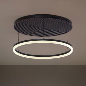 Lucande LED φωτιστικό οροφής Orven, μαύρο/ξύλο, Ø50cm, ρυθμιζόμενο, ρυθμιζόμενος, Μαύρο, Σαλόνι / τραπεζαρία, Μέταλλο, σύγχρονο