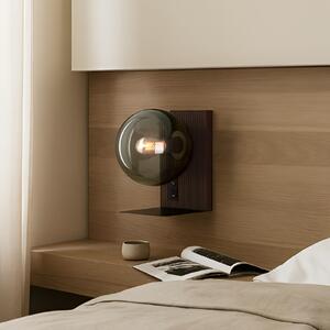 Lucande Φωτιστικό τοίχου Veloura, ύψος 30 cm, γυαλί, ξύλο, USB, ρυθμιζόμενος, Καφέ / Σκουριάς, Σαλόνι / τραπεζαρία, Γυαλί, σχεδιασμός
