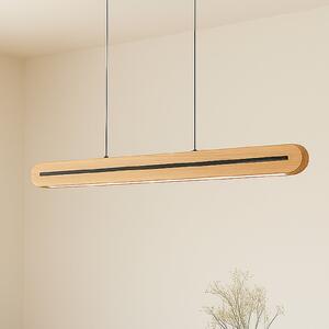 Lucande LED κρεμαστό φωτιστικό Darnor, ξύλο, CCT, μήκος 100 cm, ρυθμιζόμενος, Ξύλου, Σαλόνι / τραπεζαρία, Ξύλο, σύγχρονο