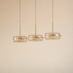 Lucande LED κρεμαστό φωτιστικό Martis, κεχριμπάρι, 3 φώτα, ρυθμιζόμενη ένταση, ρυθμιζόμενος, Χρυσό / Ορείχαλκου, Σαλόνι / τραπεζαρία, Γυαλί, σύγχρονο
