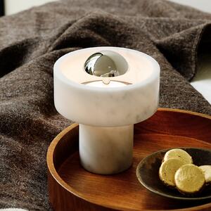 Tom Dixon LED φορητή επιτραπέζια λάμπα Stone, ασημί, 19 cm, ρυθμιζόμενος, Σαλόνι / τραπεζαρία, Μάρμαρο, σχεδιασμός