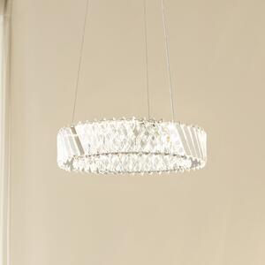 Lucande LED κρεμαστό φωτιστικό Glacis, κρύσταλλο, Ø 40 cm, χρώμιο, Διαφανές, Σαλόνι / τραπεζαρία, Γυαλί, σχεδιασμός