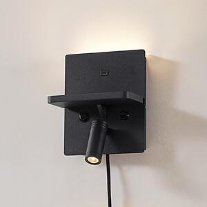 Lindby LED απλίκα Auden, μαύρο, βύσμα, σταθμός φόρτισης, Μαύρο, Σαλόνι / τραπεζαρία, Μέταλλο, σύγχρονο