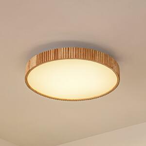 Lindby LED φωτιστικό οροφής Velua, λευκό/ανοιχτό ξύλο, CCT, Ø 50 cm, ρυθμιζόμενος, Ξύλου, Σαλόνι / τραπεζαρία, Ξύλο, σύγχρονο