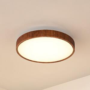 Lindby LED οροφής Velua, λευκό/σκούρο ξύλο, CCT, Ø 50 cm, ρυθμιζόμενος, Ξύλου, Σαλόνι / τραπεζαρία, Ξύλο, σύγχρονο