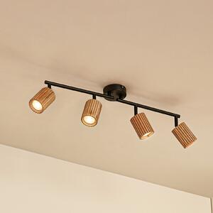 Lindby Προβολέας οροφής Stralino, 4 φλόγες, μήκος 60 cm, ξύλο, ρυθμιζόμενος, Ξύλου, Διάδρομος, Ξύλο, σύγχρονο