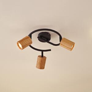 Lindby Προβολέας οροφής Stralino, 3 φλόγες, Ø31cm, ξύλο, GU10, ρυθμιζόμενος, Ξύλου, Διάδρομος, Ξύλο, σύγχρονο